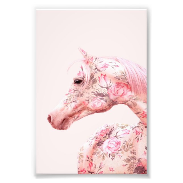 Pink Flowers Riding Horse | Aesthetic Artwork Photo Print (Front)
