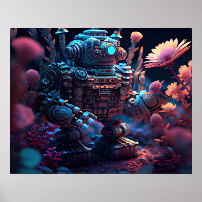 Pink Flowers Robot Poster (Front)