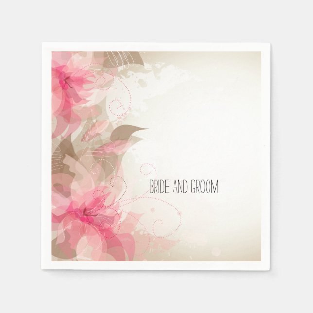 Pink Flowers Romantic Wedding Napkin (Front)