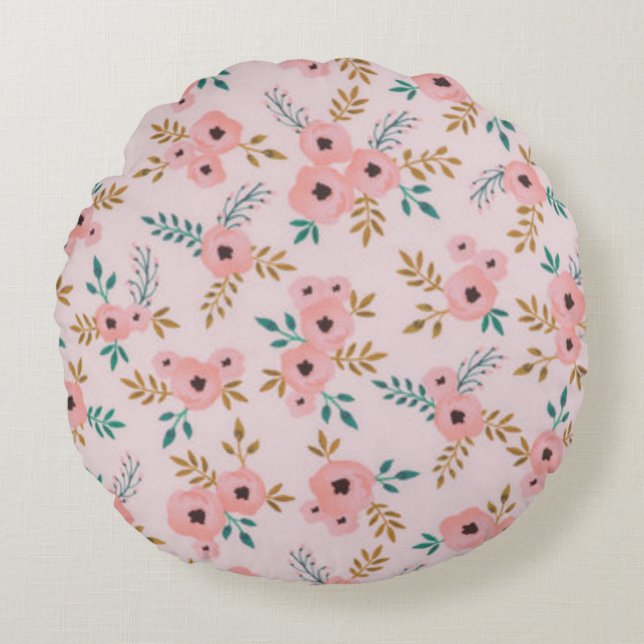 Pink Flowers Round Pillow (Front)