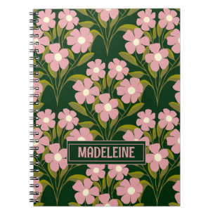 Pink Flowers Sage Green Leaves pattern Notebook