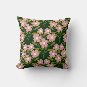 Pink Flowers Sage Green Leaves pattern Throw Pillow