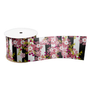Pink flowers satin ribbon
