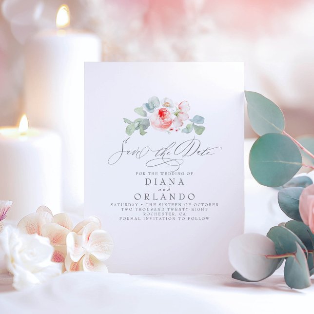 Pink Flowers Save the Date Announcement Postcard (Pink Floral Save the Date Postcard)