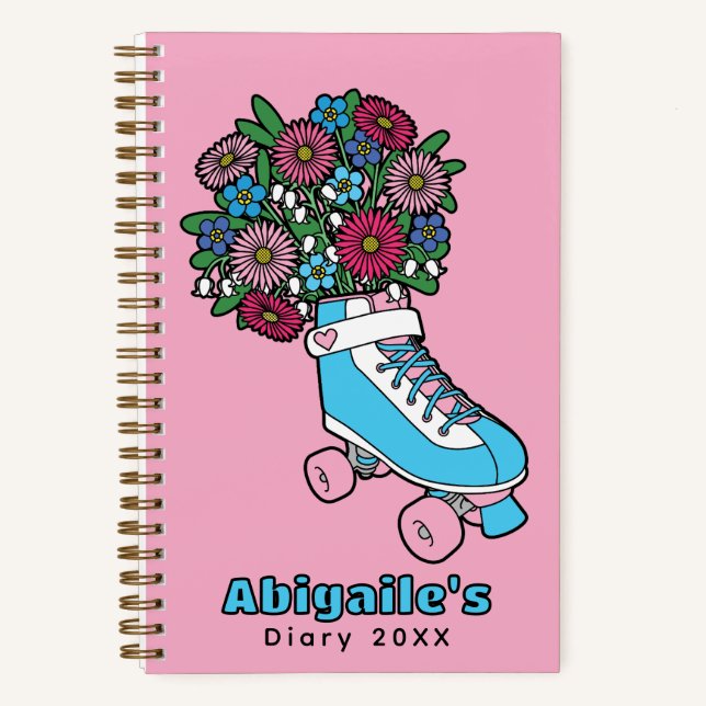 Pink Flowers Skate Cartoon Customizable Diary Notebook (Front)