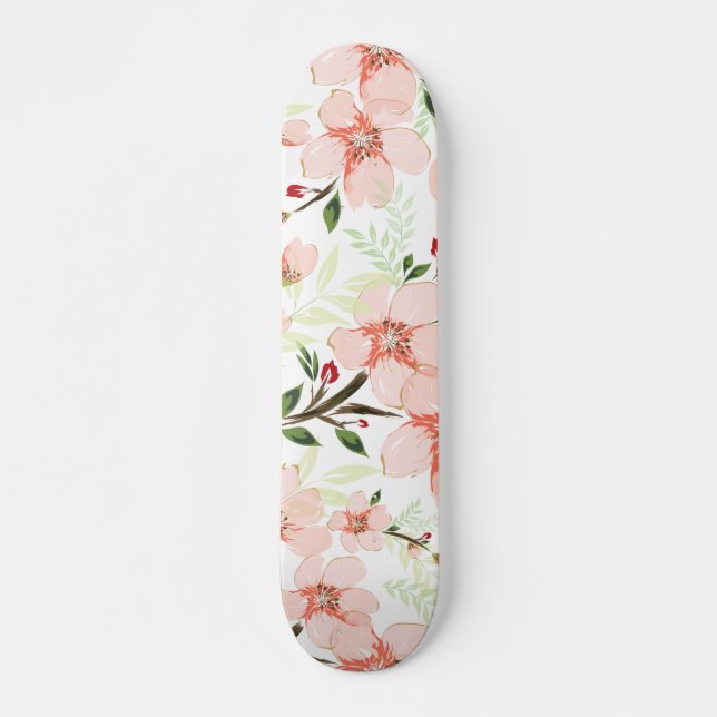 Pink flowers skateboard (Front)