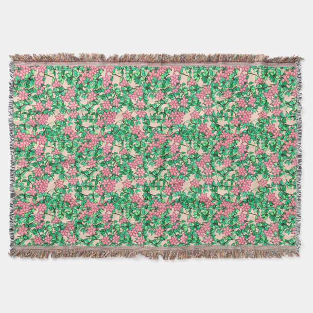 Pink flowers, soft coral background throw blanket (Front)