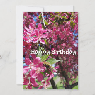 Pink flowers. Spring blossoming. Happy Birthday Invitation