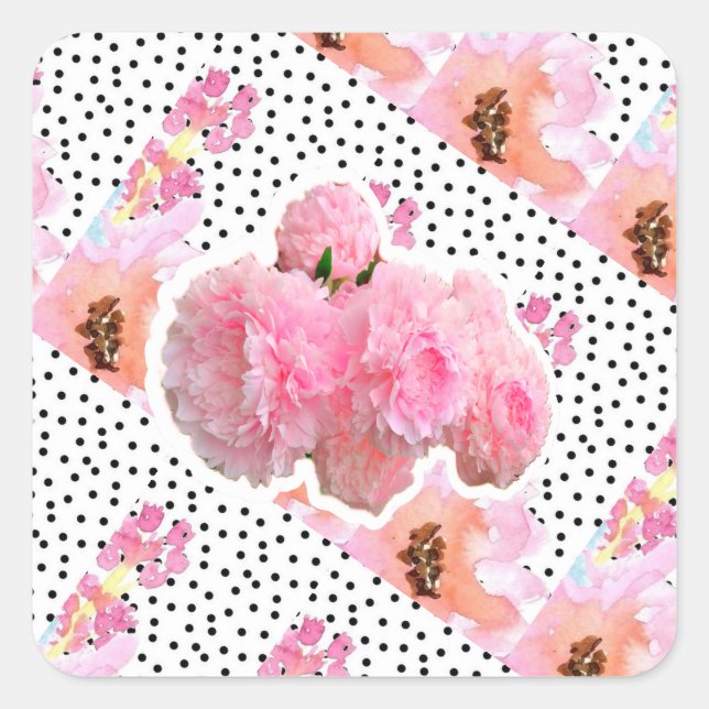 Pink Flowers Square Sticker (Front)
