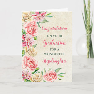 Pink Flowers Stepdaughter Graduation Card