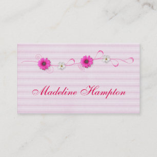 Pink Flowers & Stripes Business Card