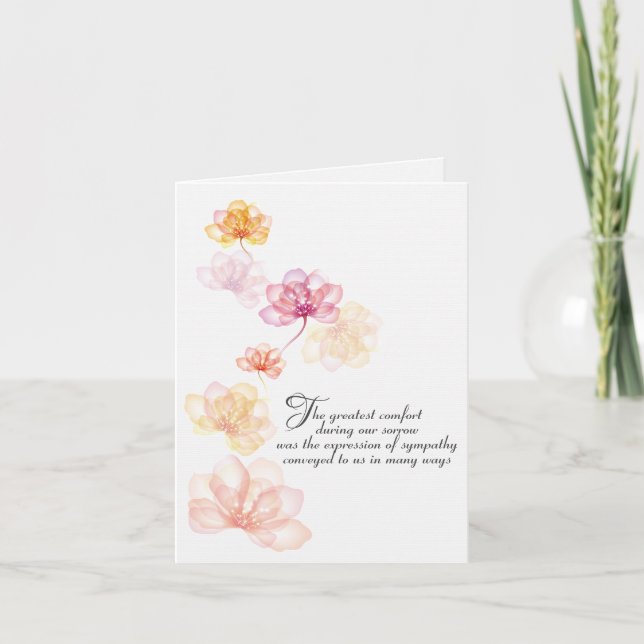 Pink Flowers Sympathy Thank You Card (Front)