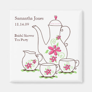 Pink Flowers Tea Set Bridal Shower Favour Magnets