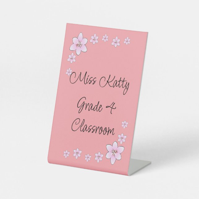 Pink Flowers Teacher Desk Sign (Front)