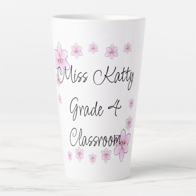 Pink Flowers Teacher Latte Mug (Front)