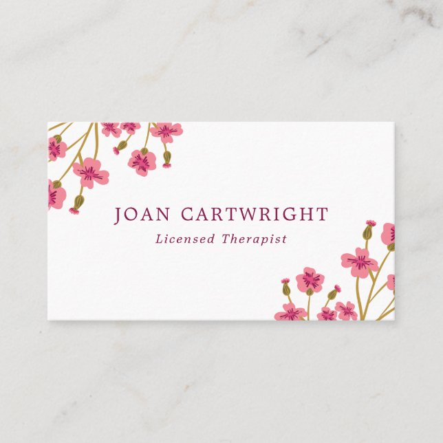 Pink Flowers - Therapist Business Card (Front)