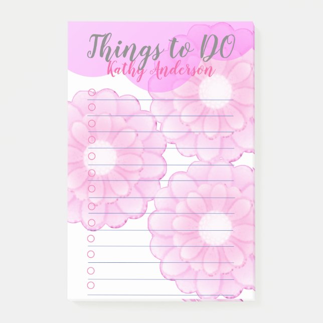 Pink Flowers Things to Do Notes (Front)