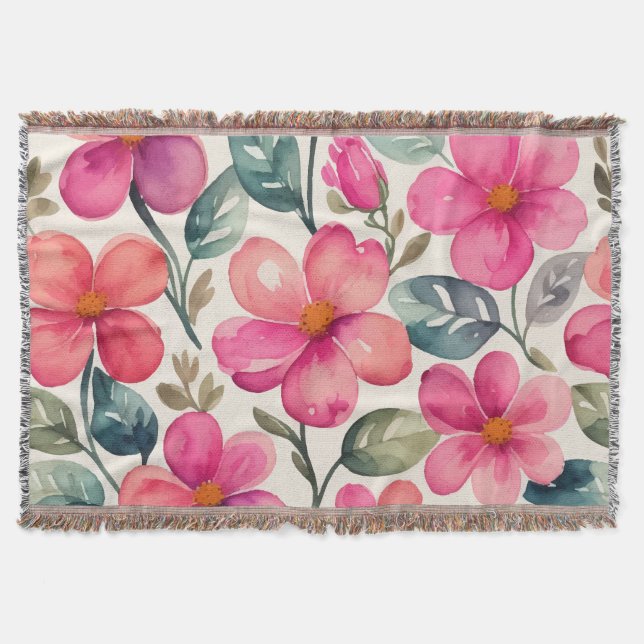 Pink Flowers Throw Blanket (Front)