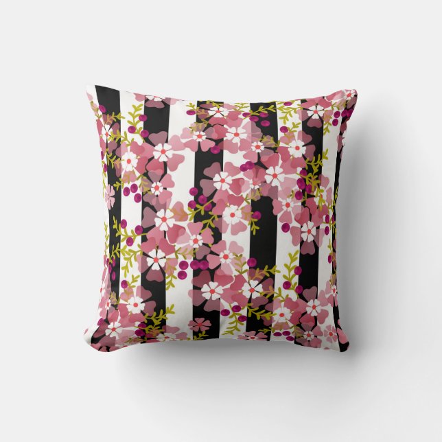 Pink flowers throw pillow (Front)
