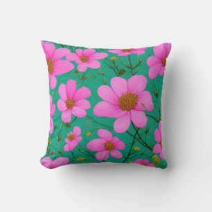 Pink flowers throw pillow