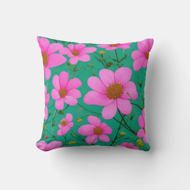 Pink flowers throw pillow (Front)