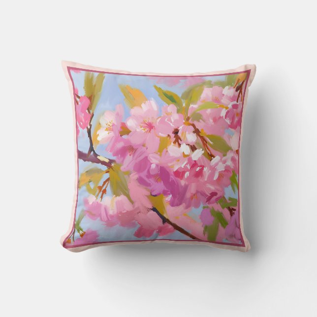 Pink Flowers Throw Pillow (Front)