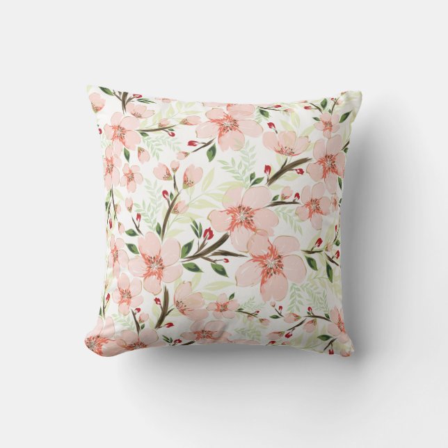 Pink flowers throw pillow (Front)