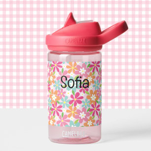 Pink Flowers Toddler Personalize Name Durable Water Bottle