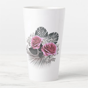 Pink Flowers Tropical Leaves Latte Mug