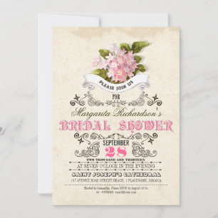 pink flowers & typography bridal shower invitation