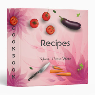 Pink flowers utensils recipe binder book
