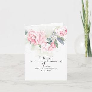 Pink Flowers Vintage Wedding Thank You Card