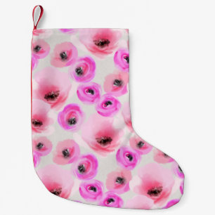 Pink Flowers Watercolor Digital Art Small Christmas Stocking