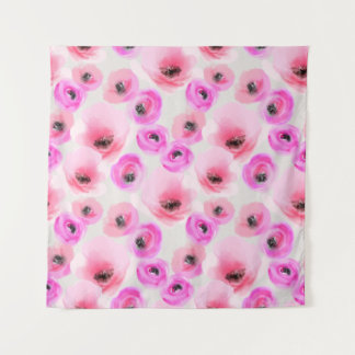 Pink Flowers Watercolor Digital Art Tapestry