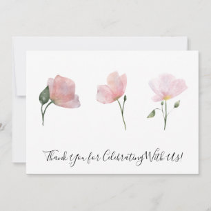 Pink Flowers Watercolor Floral Art Thank You Card
