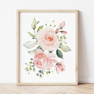 Pink Flowers, Watercolor Flowers, Girl Nursery Poster