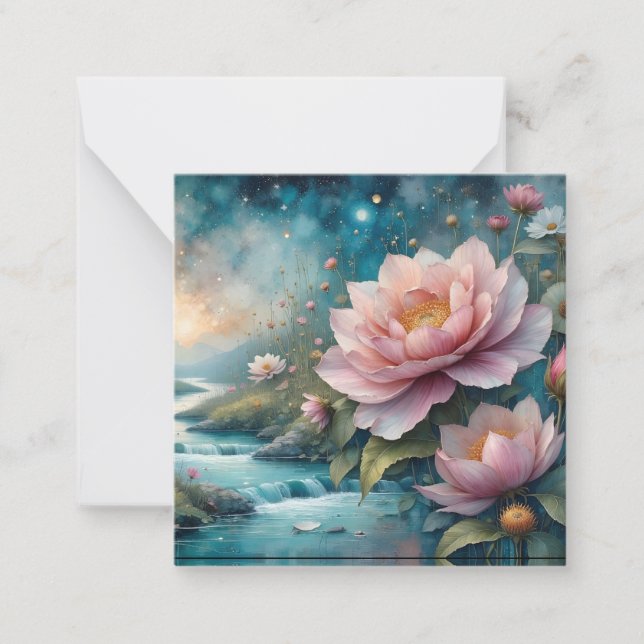 Pink flowers waterfall landscape card (Front)