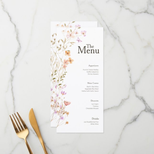 Pink Flowers Wedding Event Menu Table Decor (Front/Back In Situ)
