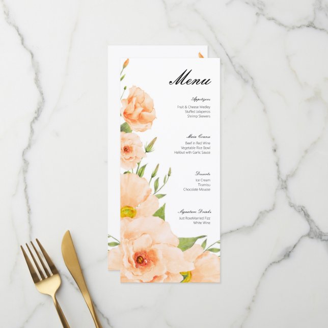 Pink Flowers Wedding Menu Event Menu (Front/Back In Situ)