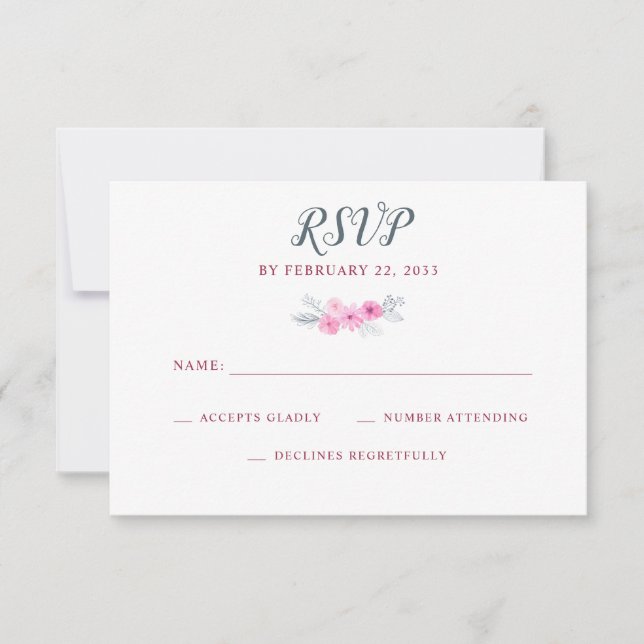 pink flowers wedding RSVP card (Front)