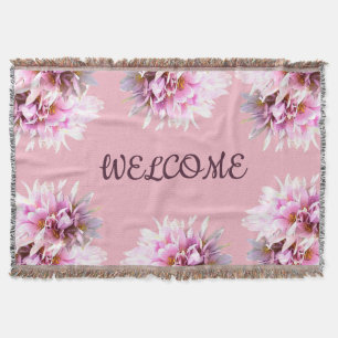 Pink Flowers Welcome Thow Blanket