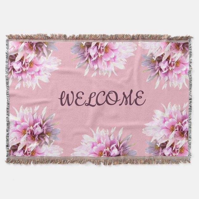Pink Flowers Welcome Thow Blanket (Front)