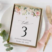 Pink Flowers, White Flowers, Baptism Table Numbers