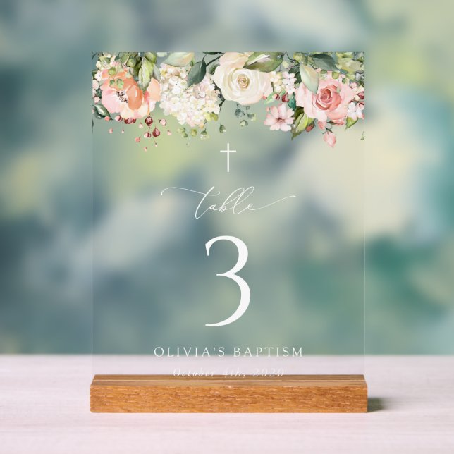 Pink Flowers, White Flowers, Baptism Table Numbers (Neutre)