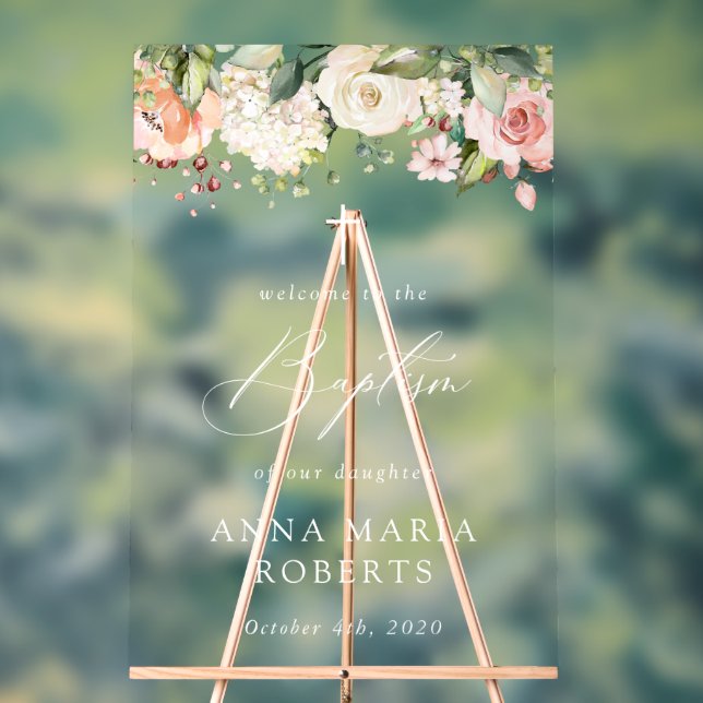 Pink Flowers, White Flowers, Boho, Baptism Welcome (Neutre)