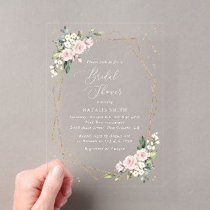 Pink Flowers, White Flowers, Boho, Bridal Shower Acrylic Invitations