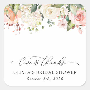 Pink Flowers, White Flowers, Boho, Bridal Shower Square Sticker