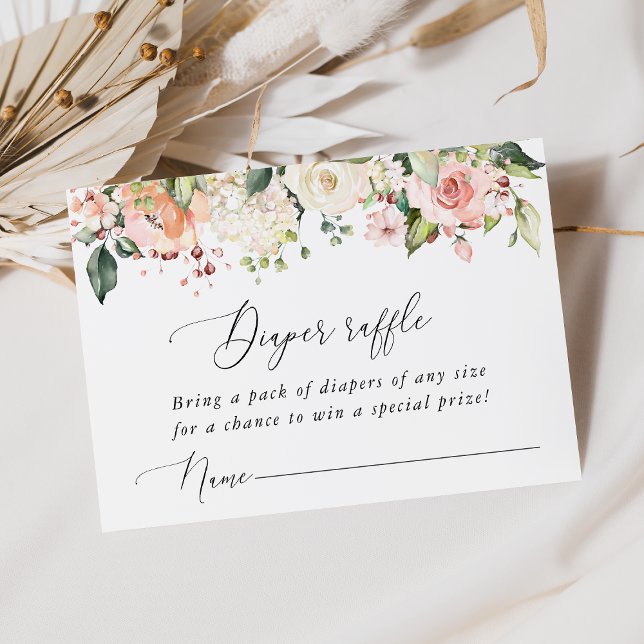 Pink Flowers, White Flowers, Boho, Diaper Raffle Enclosure Card (Creator Uploaded)