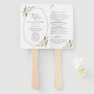 Pink Flowers, White Flowers, Boho, Wedding Program Hand Fan