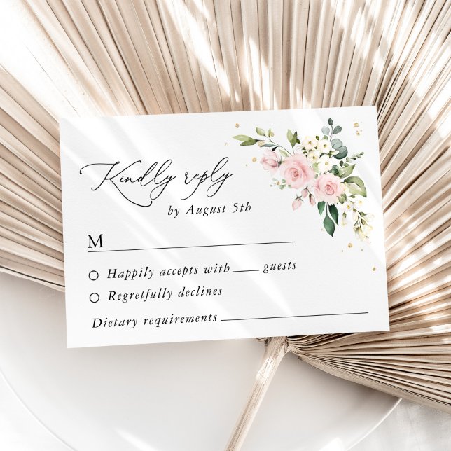 Pink Flowers, White Flowers, Boho, Wedding RSVP Card (Creator Uploaded)